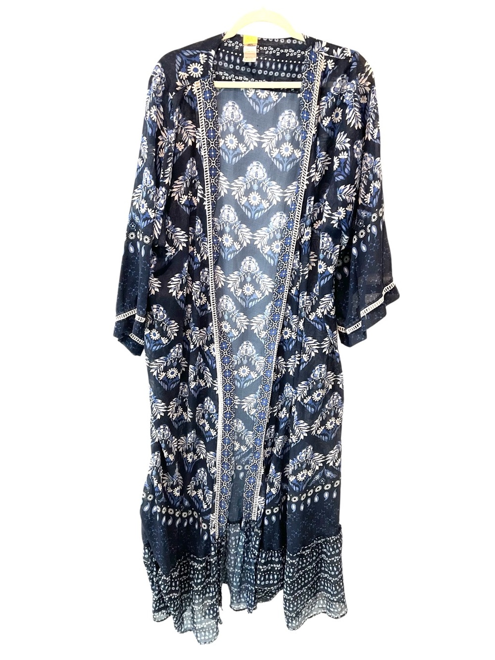 Agua Bendita Blue Floral Kimono Swim Cover Up One Size Resort Beach - Picture 7 of 10